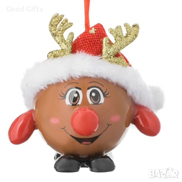 3 броя Комплект коледни топки, Коледен елен с шапка, 11см, снимка 1