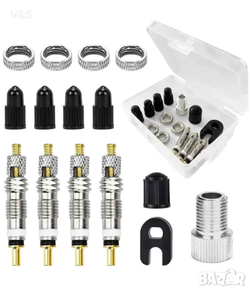 Комплект адаптери за вентили за велосипед Jormftte, 18 части, включително защитни капачки, гайки за , снимка 1