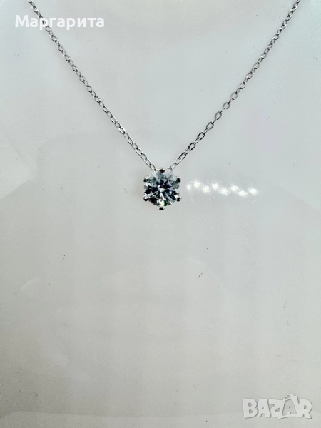 Сребърно колие с мойсанит (диамант) 1 карат , снимка 1