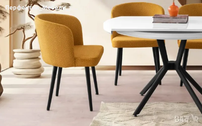 Стилен трапезарен стол,трапезно удобно кресло с дамаска на склад-бежева и жълта дамаска, снимка 1