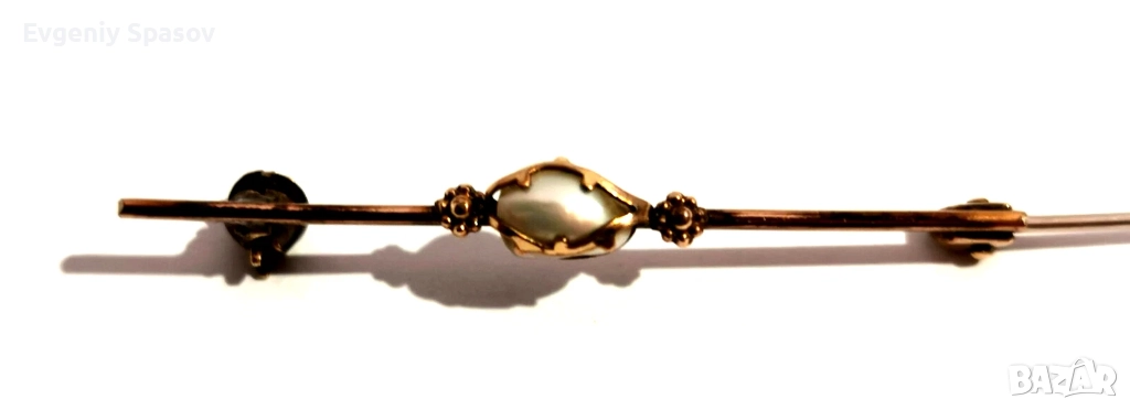 Старинна Позлатена Елегантна Брошка Игла за Вратовръзка с Перла, снимка 1