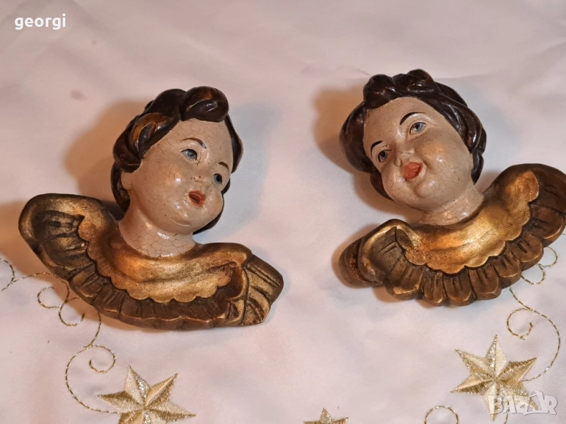 винтидж дървени статуетки на ангели херувими 29/3, снимка 1