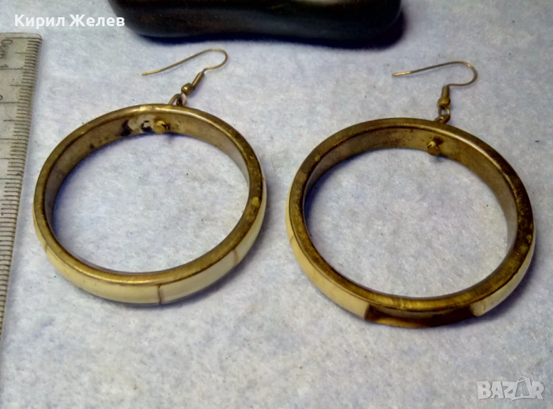 СТАРИ БРОНЗОВИ ЕТНО АРТ ОБЕЦИ ИНКРУСТИРАНИ с РОГ РЪЧНА ТРАДИЦИОННА ИЗРАБОТКА 10545, снимка 1