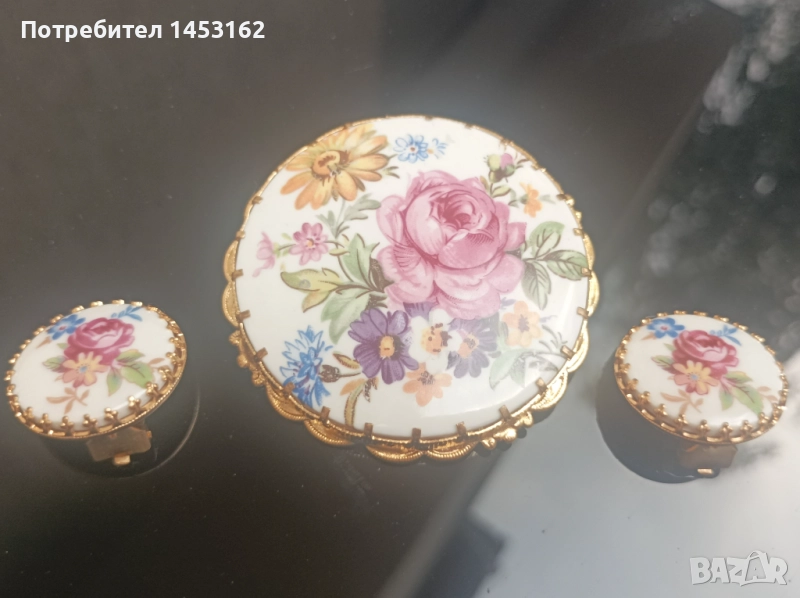 Винтидж порцеланов лот брошка с обеци , снимка 1