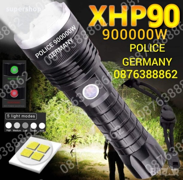 ПРОМО!Мощен лед фенер 900000 лумен POLICE,USB,акумулаторен,зуум,водоустойчив, снимка 1