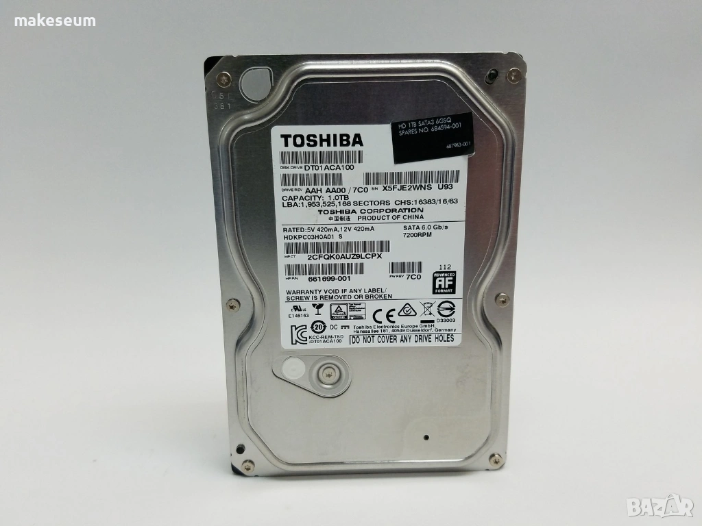Toshiba DT01ACA100 1 TB 3.5" HDD хард диск, снимка 1