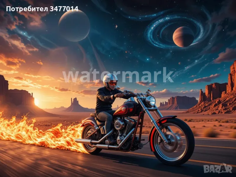 Абстрактна картина с моторист, снимка 1