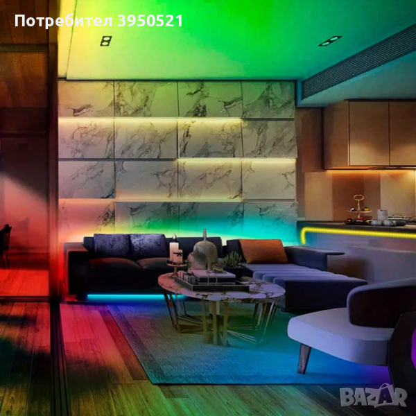 RGB LED лента,3 метра, 220V, 60 светлини, с дистанционно управление, снимка 1