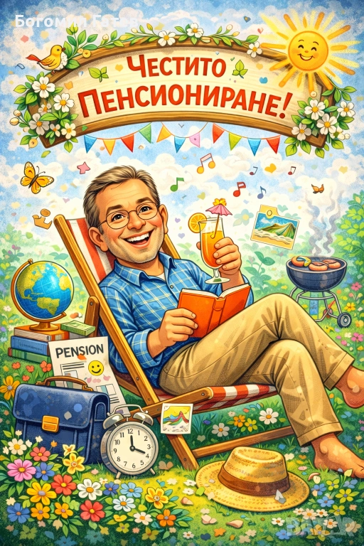 Карикатура за пенсиониране по снимка – JPG файл | Персонален подарък за всяка година, снимка 1