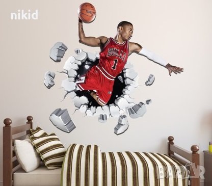 Баскетбол Баскетболист малък самозалепващ стикер лепенка за стена мебел детска стая и др, снимка 1