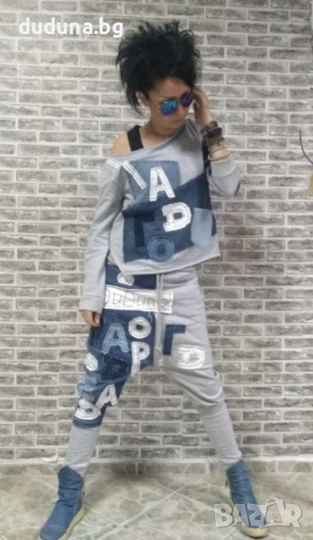 Чаровен дамски сет потури и тениска с деним в уникален стил!, снимка 1