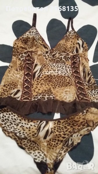 НОВ Луксозен Комплект Бельо-Корсаж тип Корсет+Бикини в тигров десен;р/р S, снимка 1