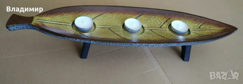 Декоративна дървена поставка за чаени свещи, снимка 1