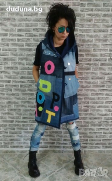 Чаровен дамски дънков елек с букви див елегантен модел!, снимка 1