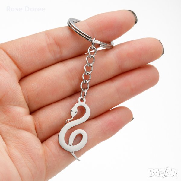 RD 411 Ключодържател Змия в сребристо медицинска стомана безплатна доставка подарък, снимка 1