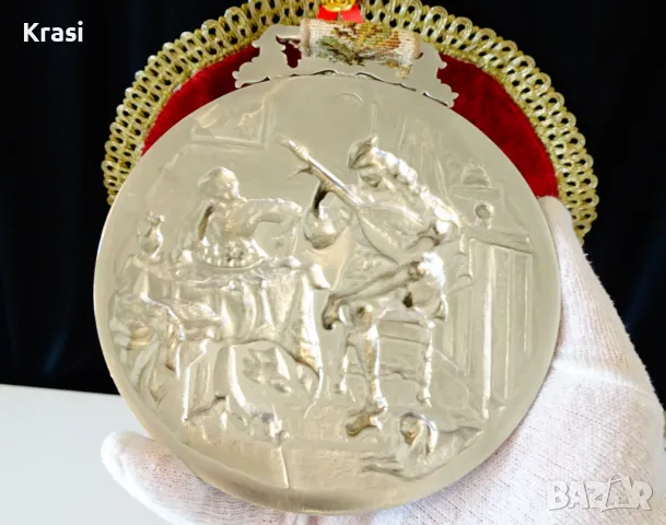 Пано,плакет от калай Лютнист,WMF , снимка 5 - Антикварни и старинни предмети - 49496593