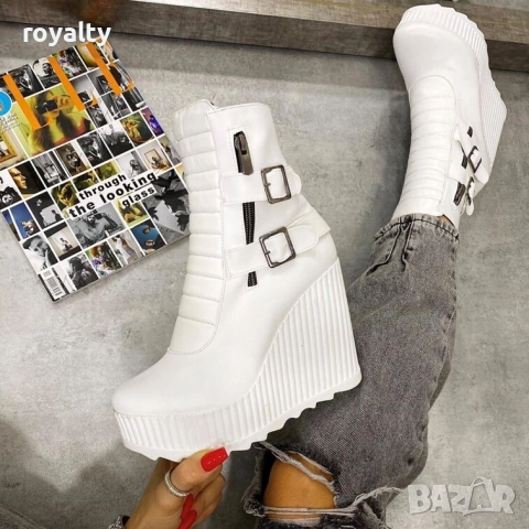 Боти на платформа - бяла кожа, снимка 7 - Дамски боти - 52162442