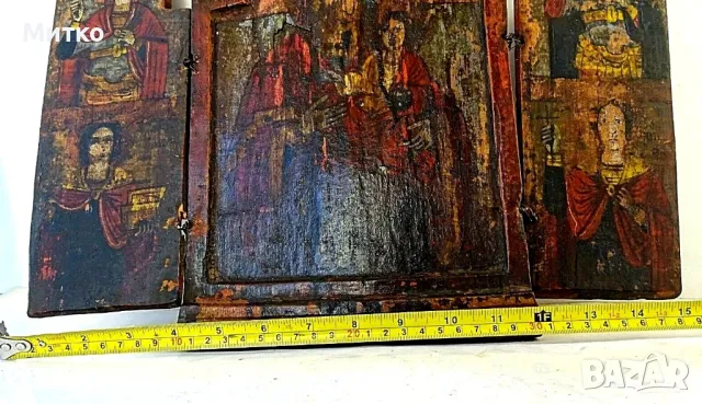 Антикварна Триптих Икона – Ръчно рисувана, дърво, XIX век, снимка 6 - Антикварни и старинни предмети - 49908084