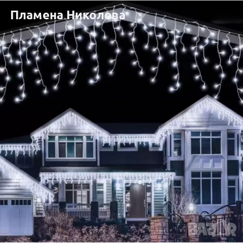 Коледна украса LED ресни 12 метра – водоустойчива инсталация с 8 режима на светене, идеална за дома,