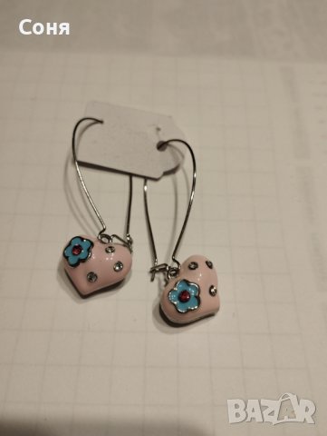 Обици, обеци розови сърца  с камъни, снимка 10 - Обеци - 40315259