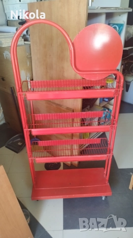 Метален стелаж с рафтове 146/70/30см червен с колела, снимка 3 - Стелажи и щандове - 51789906