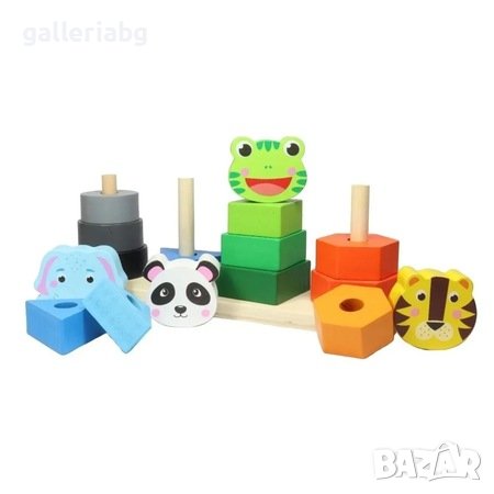 Дървен сортер за форми, многоцветен, с животни, снимка 3 - Образователни игри - 41478815
