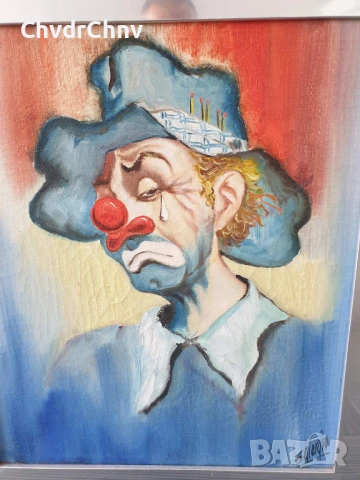 Giorgio 61х53см/2бр италиански стари картини масло върху платно/портрети-клоуни/дървена рамка, снимка 2 - Картини - 50977914