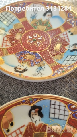 Антикварни Великолепни ръчно рисувани японски розетки 6бр., снимка 4 - Чинии - 52949868