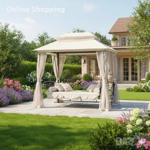 Луксозна градинска шатра с люлка и функция сън за пълен релакс