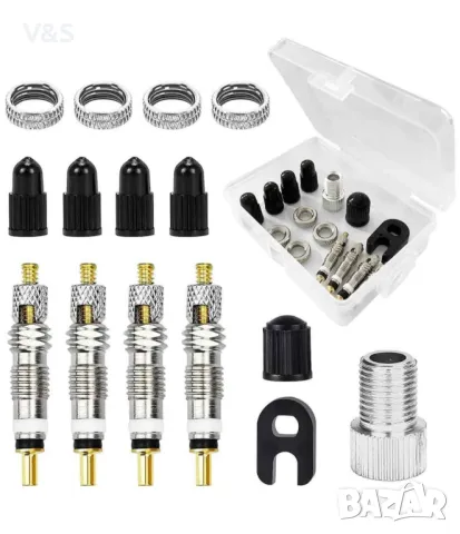 Комплект адаптери за вентили за велосипед Jormftte, 18 части, включително защитни капачки, гайки за 