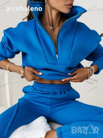 Дамски комплект анцуг в кралско син цвят с яка Leitta , снимка 5 - Спортни екипи - 51411610