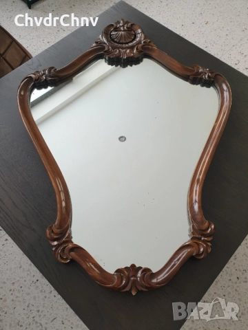 84x62 см/голямо бароково огледало в кафява дървена рамка/ръчна дърворезба