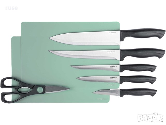 НОВИ! Комплект ножове 8 части 5 ножа ножица 2 дъски