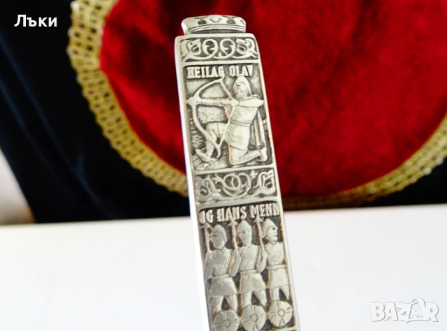 Нож за масло,калаена дръжка,викинги,драконов кораб. , снимка 4 - Прибори за хранене, готвене и сервиране - 53660114