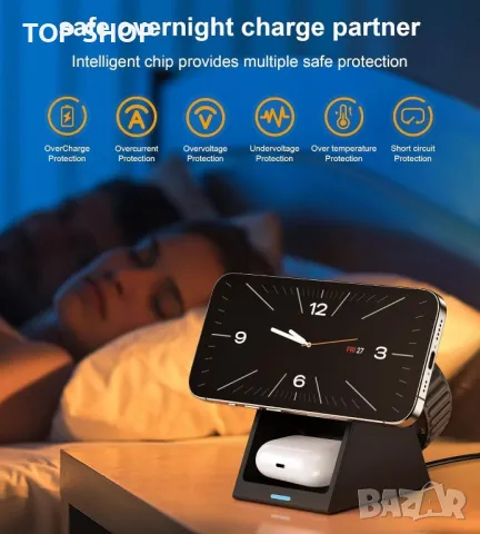 Зарядно Magsafe за iPhone 12/13/14/15 Pro Max Mini Plus, 3 в 1, снимка 3 - Безжични зарядни - 49333031