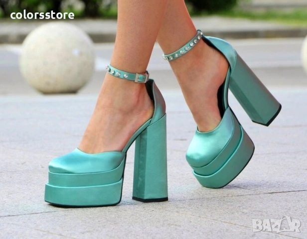 Сандали на ток - мента сатен - VS1, снимка 1 - Сандали - 36915612