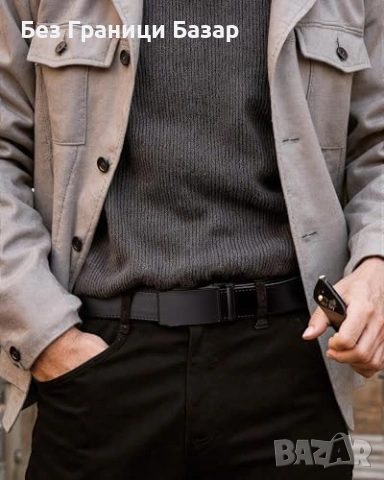 Нов Елегантен мъжки колан от естествена кожа автоматична катарама, снимка 3 - Колани - 53825606