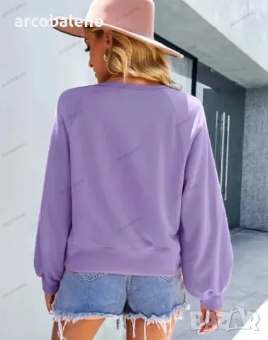 Дамски моден ежедневен широк едноцветен суичър с дълъг ръкав, 4цвята , снимка 5 - Суичъри - 39476902