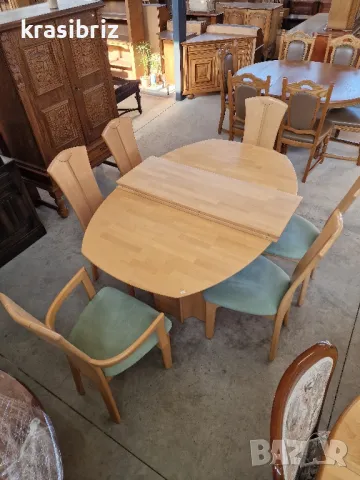 К-т Масивна Трапезна Разтегателна Маса+6 Масивни Стола-внос от Германия !, снимка 2 - Маси - 49386344