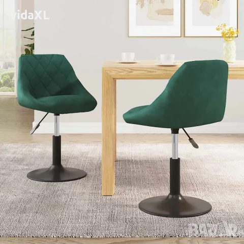 vidaXL Въртящи се трапезни столове, 2 бр, тъмнозелени, кадифе, снимка 2 - Столове - 56147124