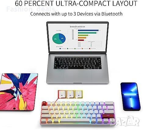 Нова Безжична механична клавиатура Bluetooth RGB подсветка за игри геймър, снимка 2 - Клавиатури и мишки - 42001337
