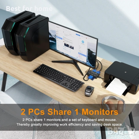 2-портов USB VGA KVM превключвател с 2 кабела, снимка 2 - Друга електроника - 53139709