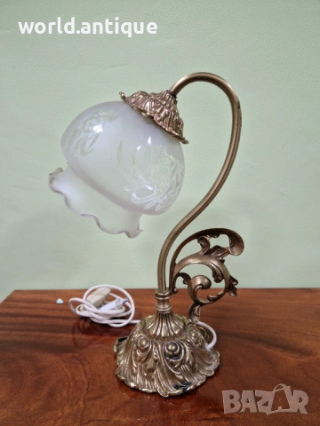 Уникална антикварна английска бронзова настолна лампа Арт Деко , снимка 6 - Настолни лампи - 53285000