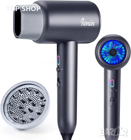 Преносим йонен сешоар с дифузер и концентрирана пръскаща глава,Бързо изсъхване,сив+златен акцент