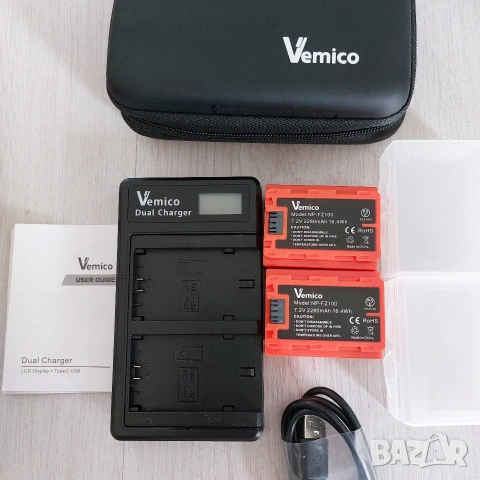 : Комплект Vemico NP-FZ100 (батерии + Type-C зарядно) - едната батерия не работи, снимка 2 - Батерии, зарядни - 53330938