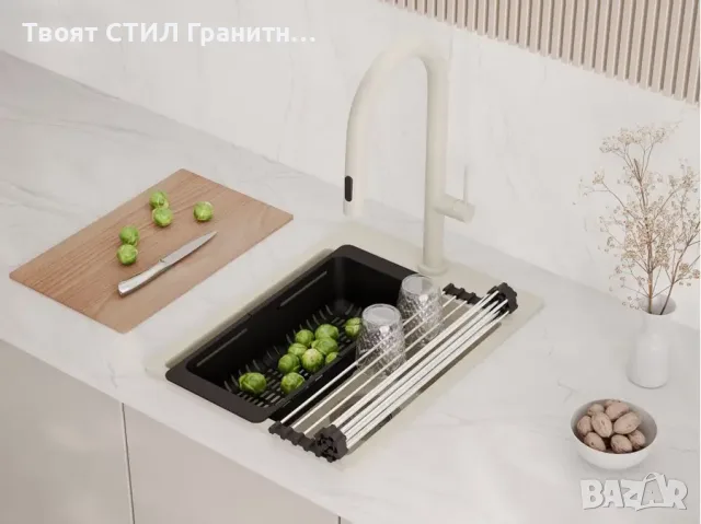 Кухненска Мивка от гранит модел РИГА XXL 430 x 500 mm - бежова