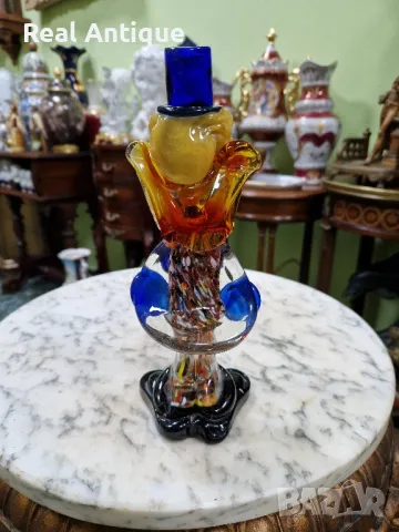 Чудесна антикварна италианска стъклена фигура статуетка клоун Мурано , снимка 6 - Колекции - 50070568