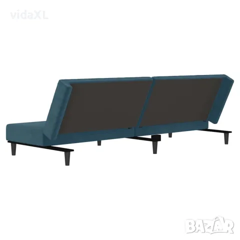 vidaXL 2-местно разтегателно канапе, синьо, кадифе, снимка 8 - Дивани и мека мебел - 56147383