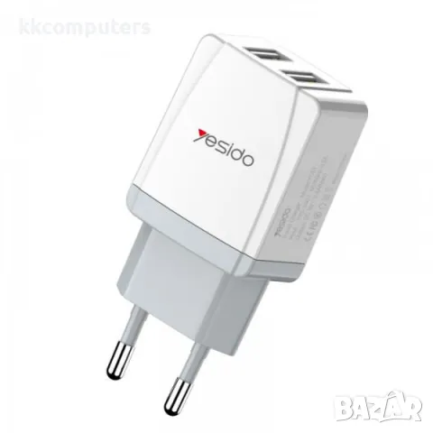 Зарядно/Адаптер 220V / Yesido YC21 / 2xUSB QC 3.0 / + кабел MicroUSB / Бял / Баркод : 456380, снимка 1 - Резервни части за телефони - 47580398