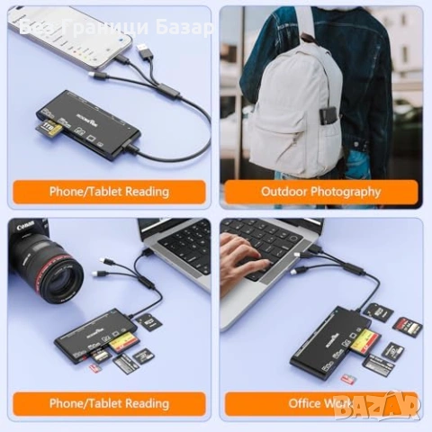 Нов Адаптер четец за карти 7 в 1 за SD/TF/CF/MS/xD USB-C Lightning 5Gbps, снимка 4 - Друга електроника - 53648735